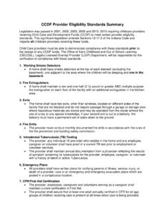 CCDF Provider Eligibility Standards Summary - Indiana