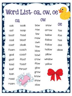 Word List- oa, ow, oe - Make Take &amp; Teach