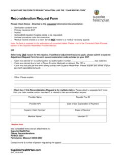 Reconsideration Request Form - Superior HealthPlan