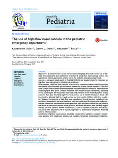 The use of high-flow nasal cannula in the pediatric ...