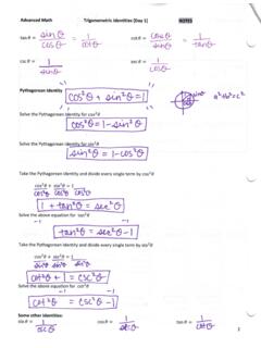 Trig Identities Notes and HW Packet Solution Key