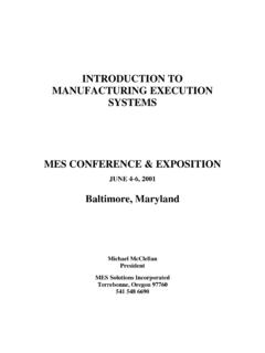 INTRODUCTION TO MANUFACTURING EXECUTION SYSTEMS …