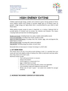 HIGH ENERGY EATING - Royal Children's Hospital