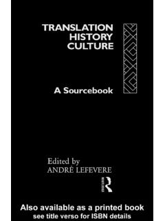Translation/History/Culture: A Sourcebook